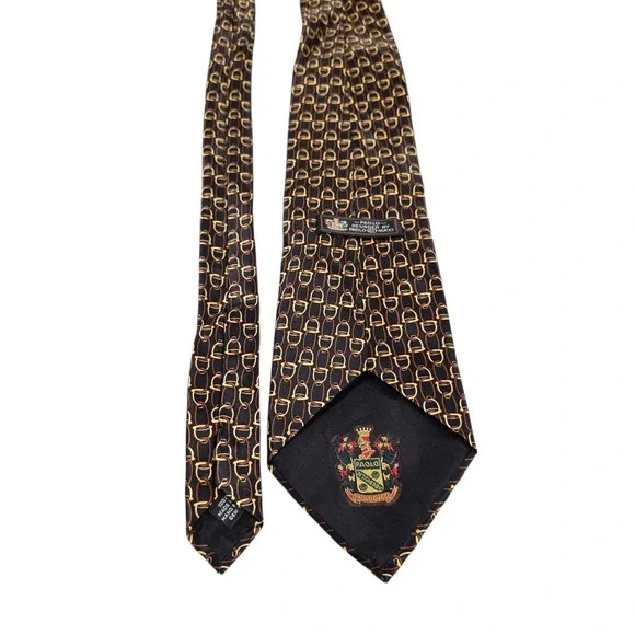 PAOLO GUCCI Silk Tie Equestrian‎ Bit Pattern Black Gold Red Designer Mens